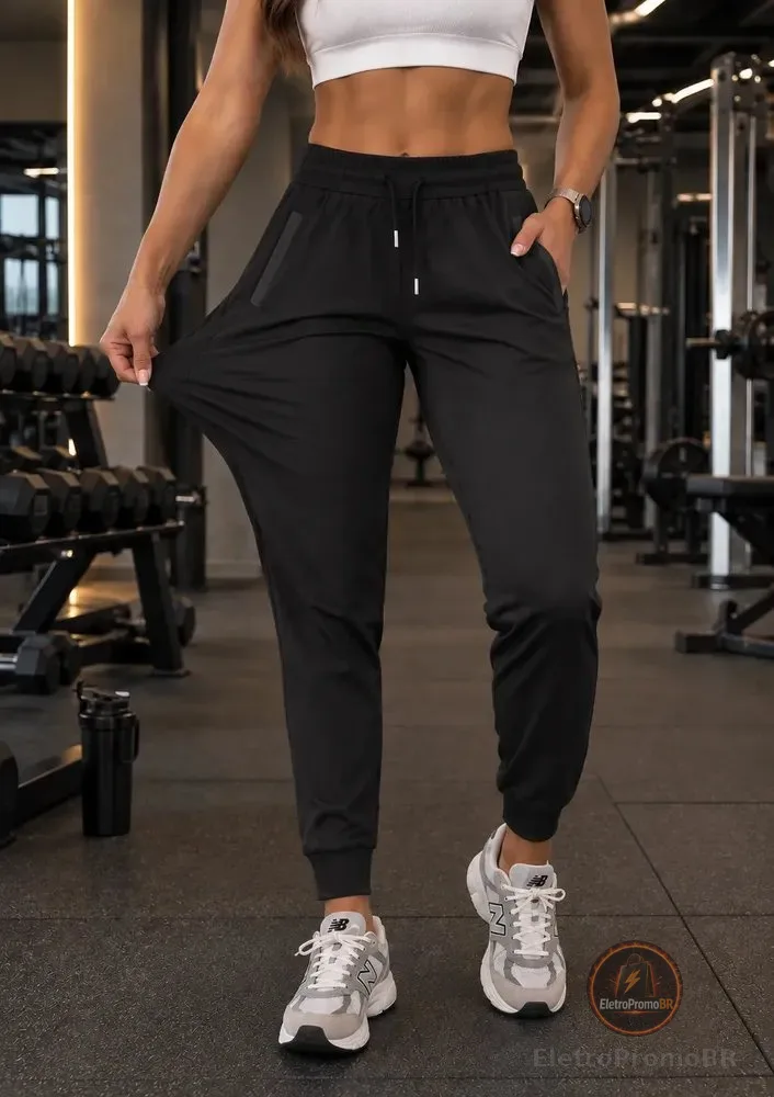 Calça Dry Fit Feminina Tecnológica Poliamida Com Elastano Preto Dry Fit Gg 46/48