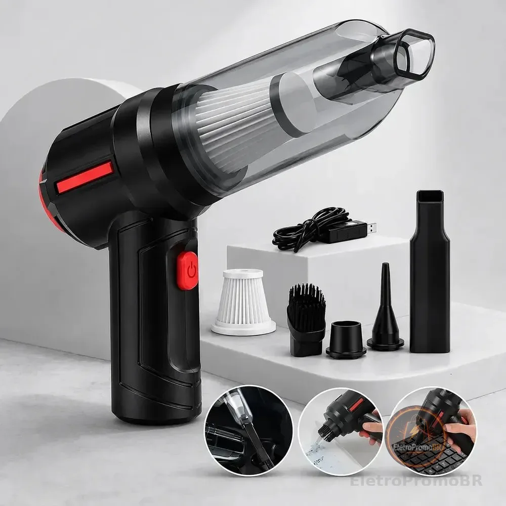 Mini Aspirador De Pó Portátil Recarregável Soprador Usb Automotivo 3em1 Sem Fio Premium Vácuo Limpeza Carro Multifuncional Casa Dr Hank