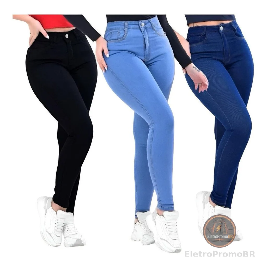 Kit 3 Calça Jeans Feminina Siknny  Cintura Alta