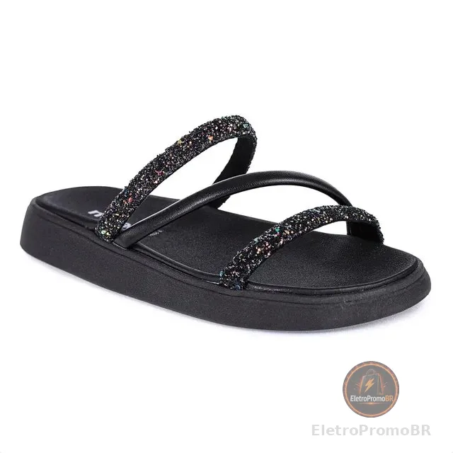 Sandália Moleca Papete Feminina Brilho Glitter Slide Nude