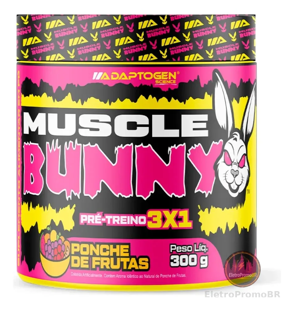 Pré Treino Muscle Bunny C/300g - Adaptogen Sabor Ponche De Frutas