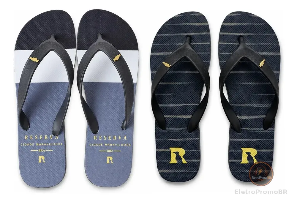 Kit 2 Pares Chinelo Masculino Reserva Confortável E Macio Preto Dourado E Preto Cinza 41/42