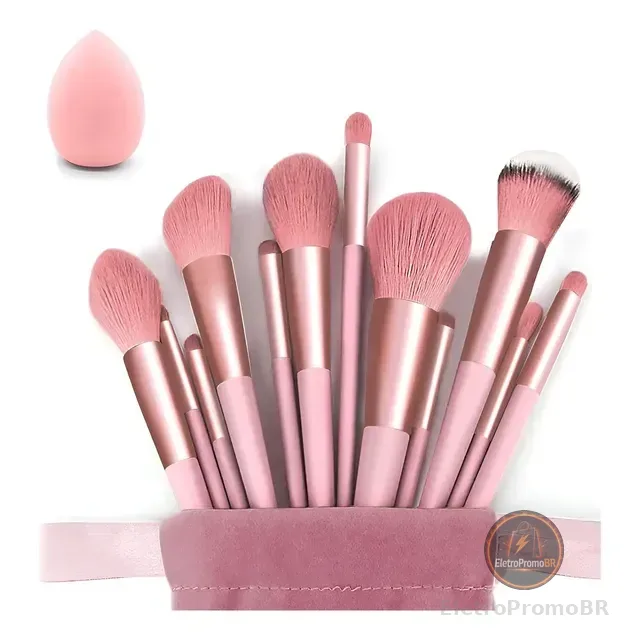 Pincel Maquiagem Kit 13 Peças Profissional Com Esponja