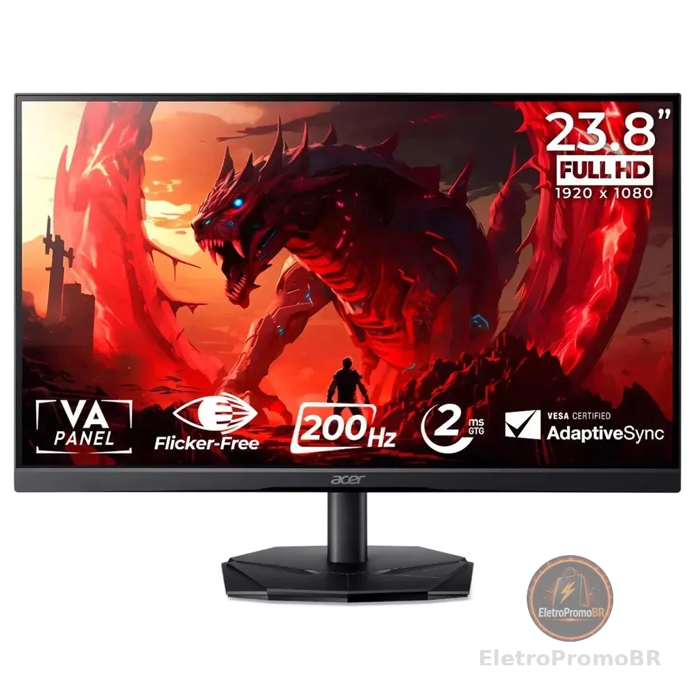 Monitor Gamer Acer Nitro 23.8 200hz 2ms FHD HDMI VA KG241Y-X3Bip Preto