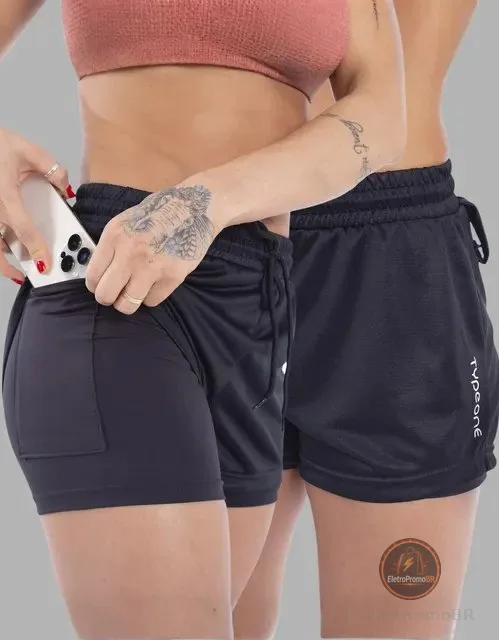 Kit 2 Shorts 2 Em 1 Feminino Academia Duplo Compressão
