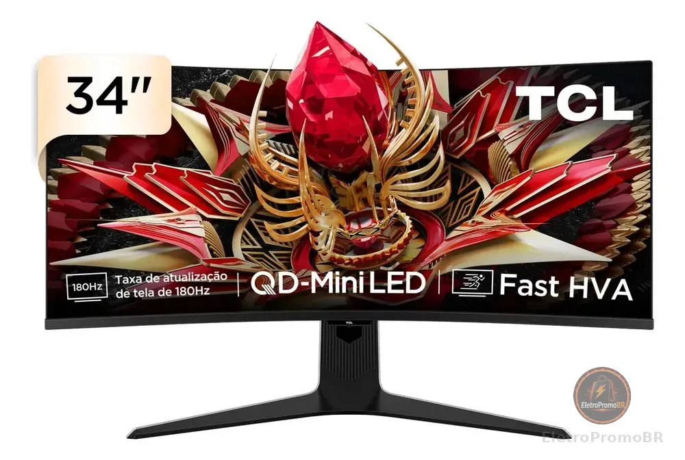 Monitor Gamer Curvo Tcl 34 Polegadas Qd-Mini Led Wqhd R83q 180hz 1ms (Gtg) Hdr 1400 Nits 34r83q