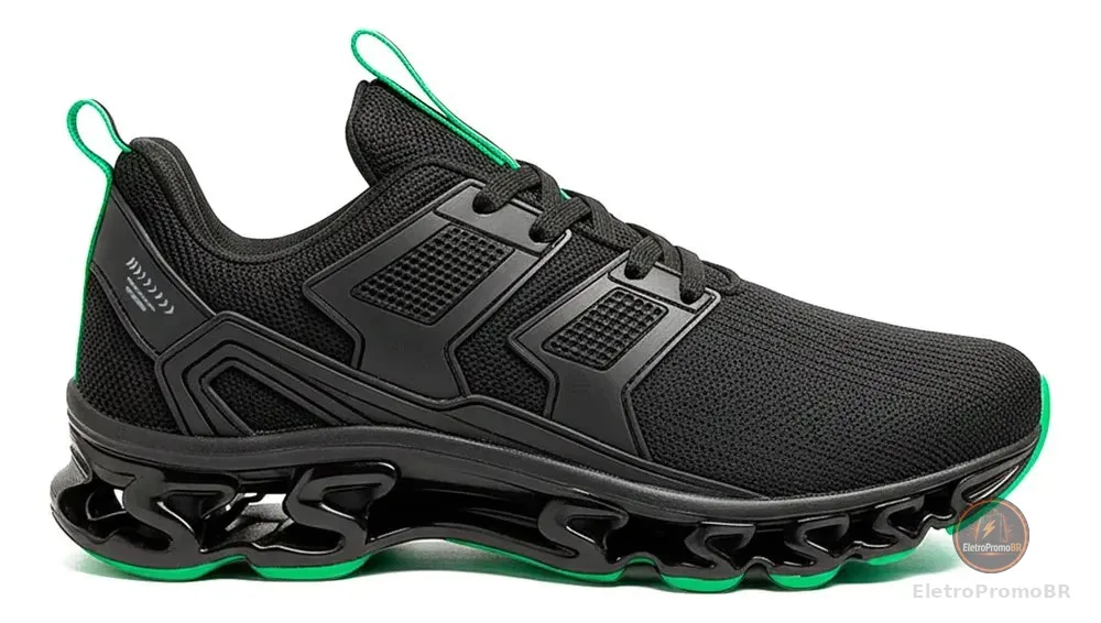 Tênis Sandrini Masculino V12 Molas Sport Conforto Moderno Preto/verde Liso 42 Br