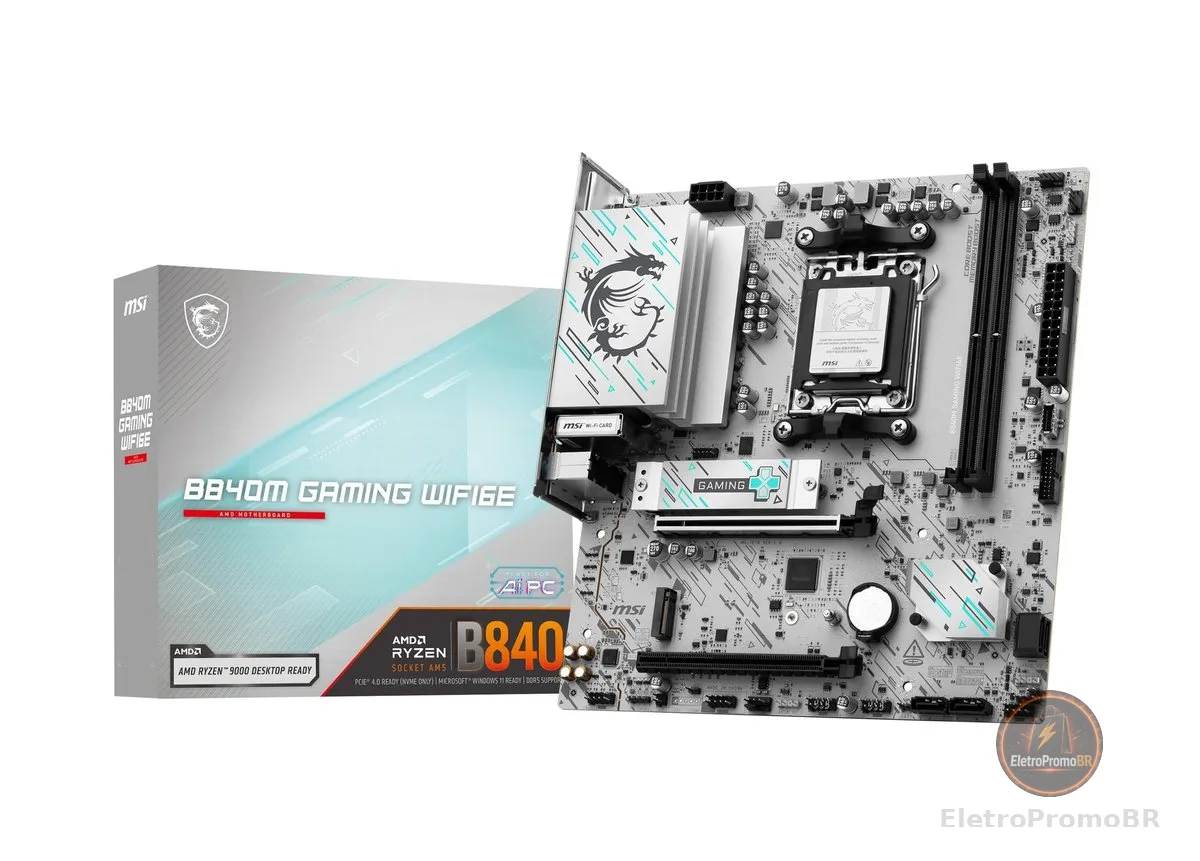 Placa Mãe MSI B840M GAMING WIFI6E (AM5/2xDDR5/HDMI/DisplayPort/M.2/USB 3.2)