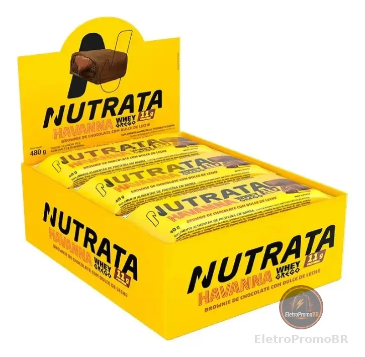 Barra Whey Grego 40g Display com 12 unidades Brownie com Dulce de Leche Havanna Nutrata