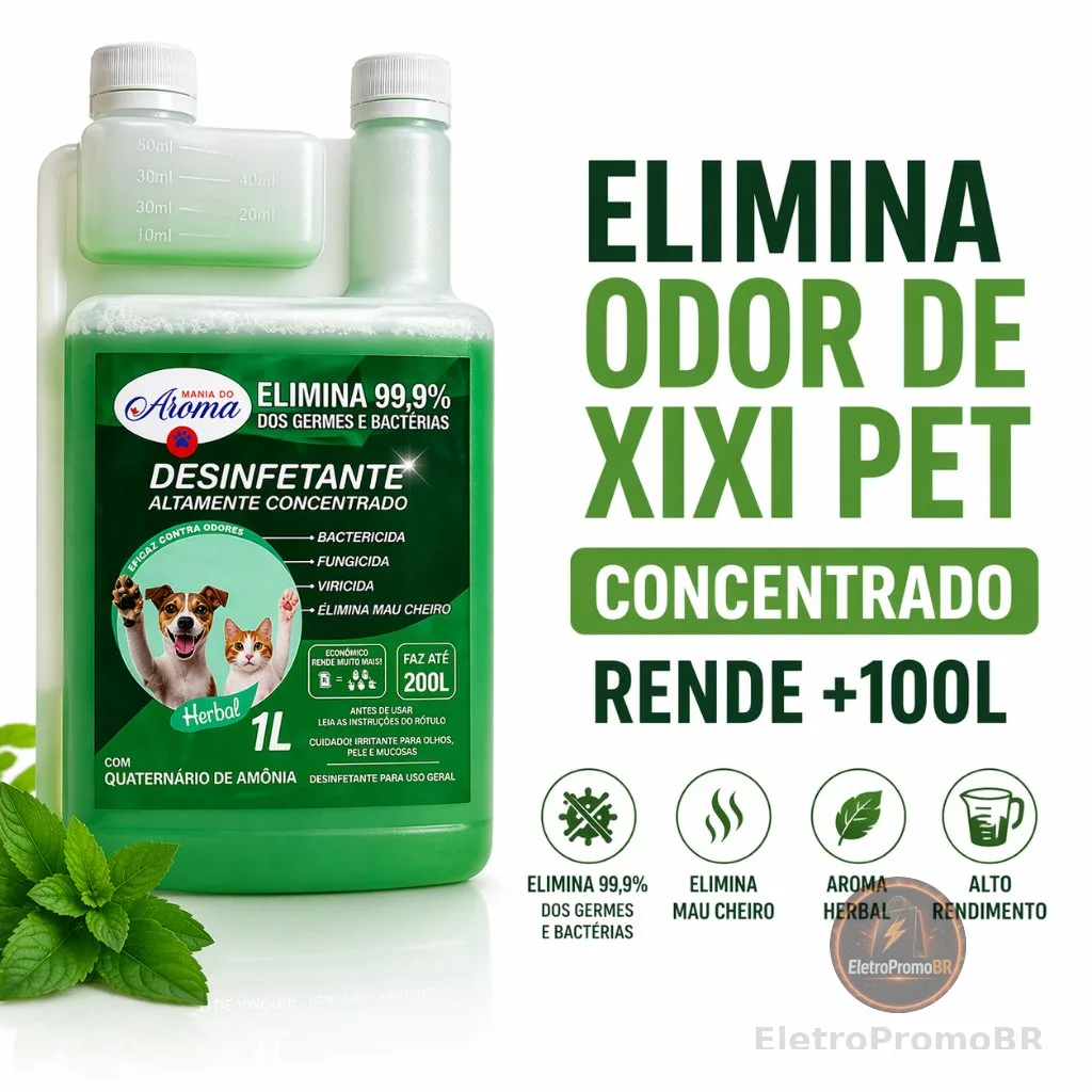 DESINFETANTE HERBAL PET CONCENTRADO 1L ELIMINA ODOR XIXI BACTERICIDA