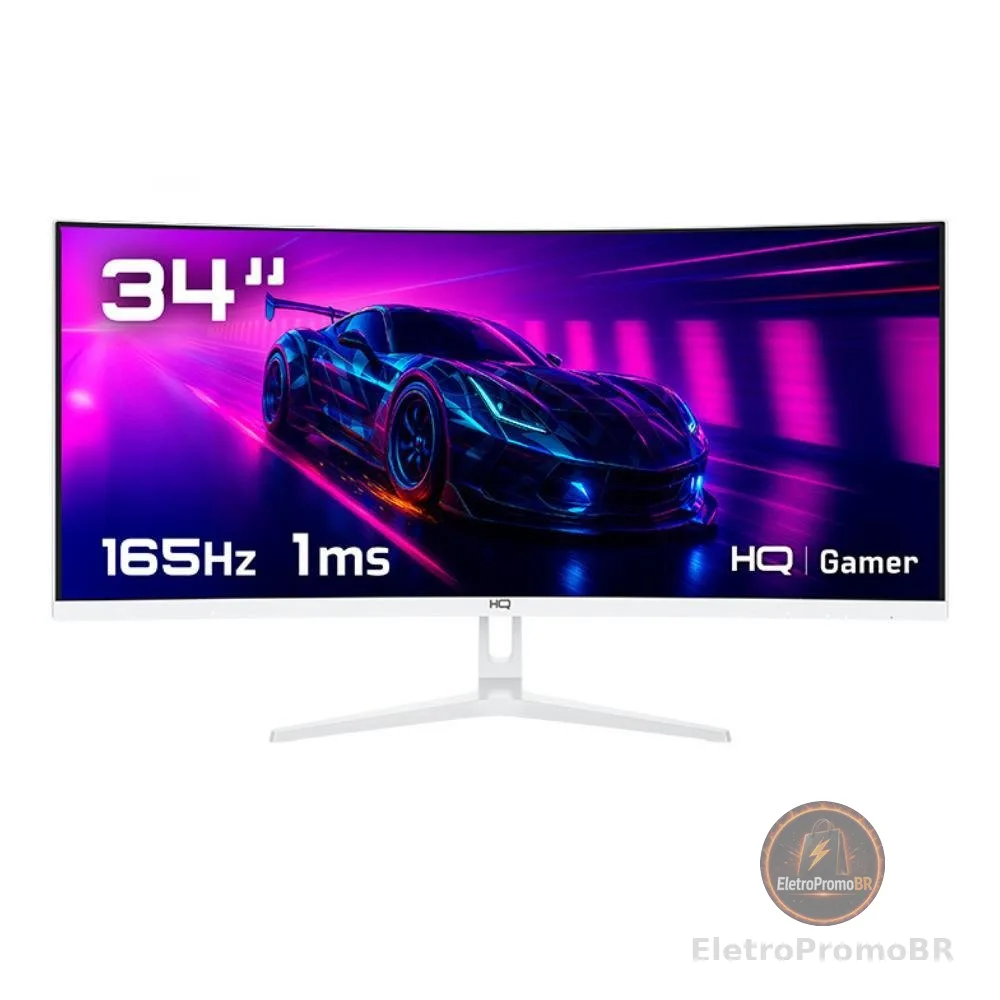 Monitor Gamer 34" Curvo Branco 1ms, 165Hz, UltraWide (QHD) - 3440x1440 AMD FreeSync, HDMI, DP, HQ Premium HQW34C16
