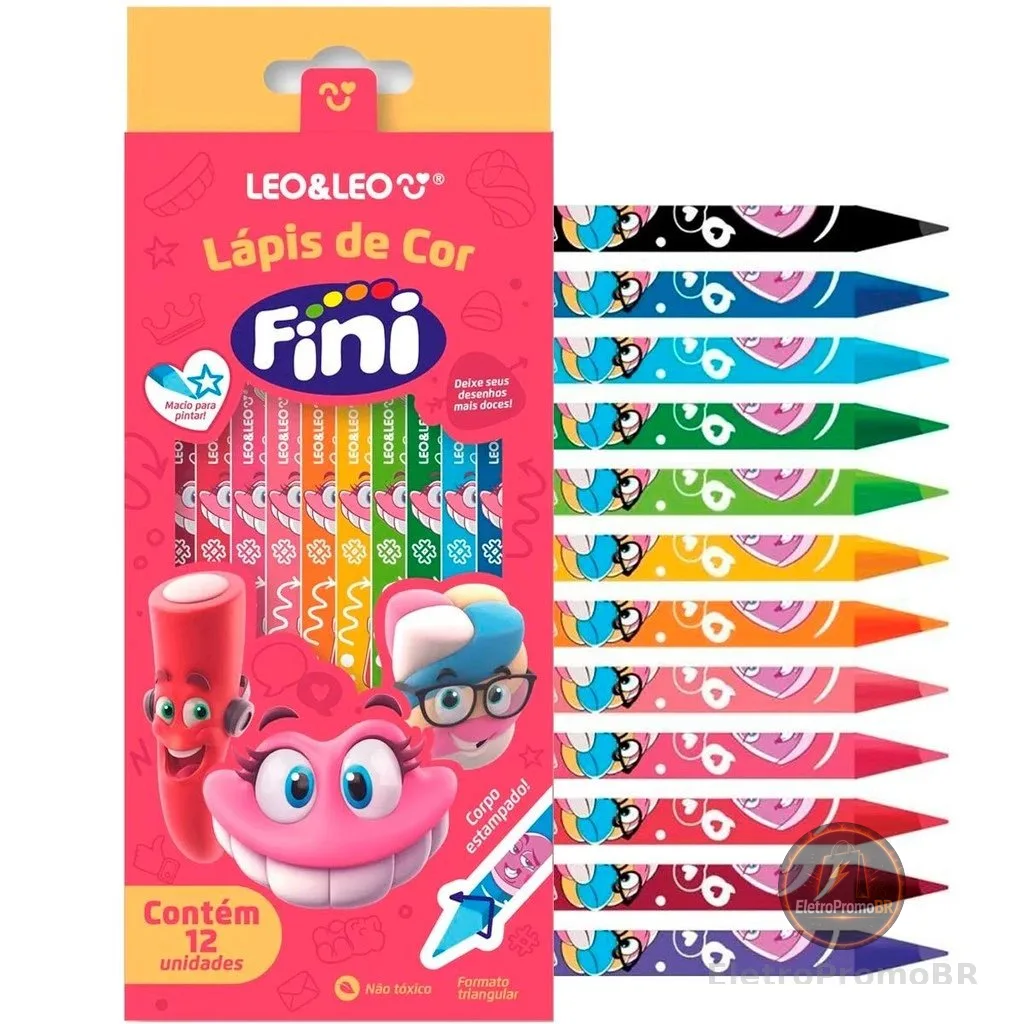 Lápis de Cor Triangular Estampado Fini - 12 Cores Leo&Leo