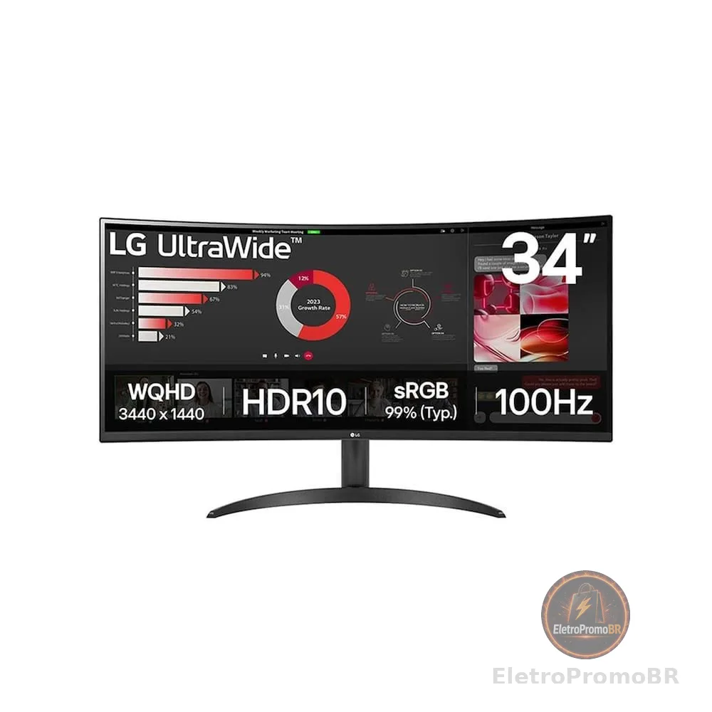 Monitor Curvo 34 UltraWide WQHD 34WR50QK-B 100Hz HDR10 LG