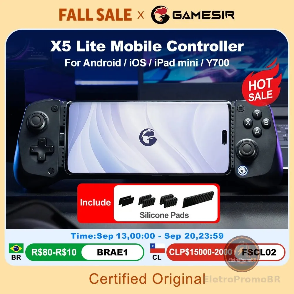Controle GameSir X5 Lite para Jogos Móveis, Gamepads para iPhone Séries 17, 16, 15, iOS, iPad Mini, Y700 e Tablets Android