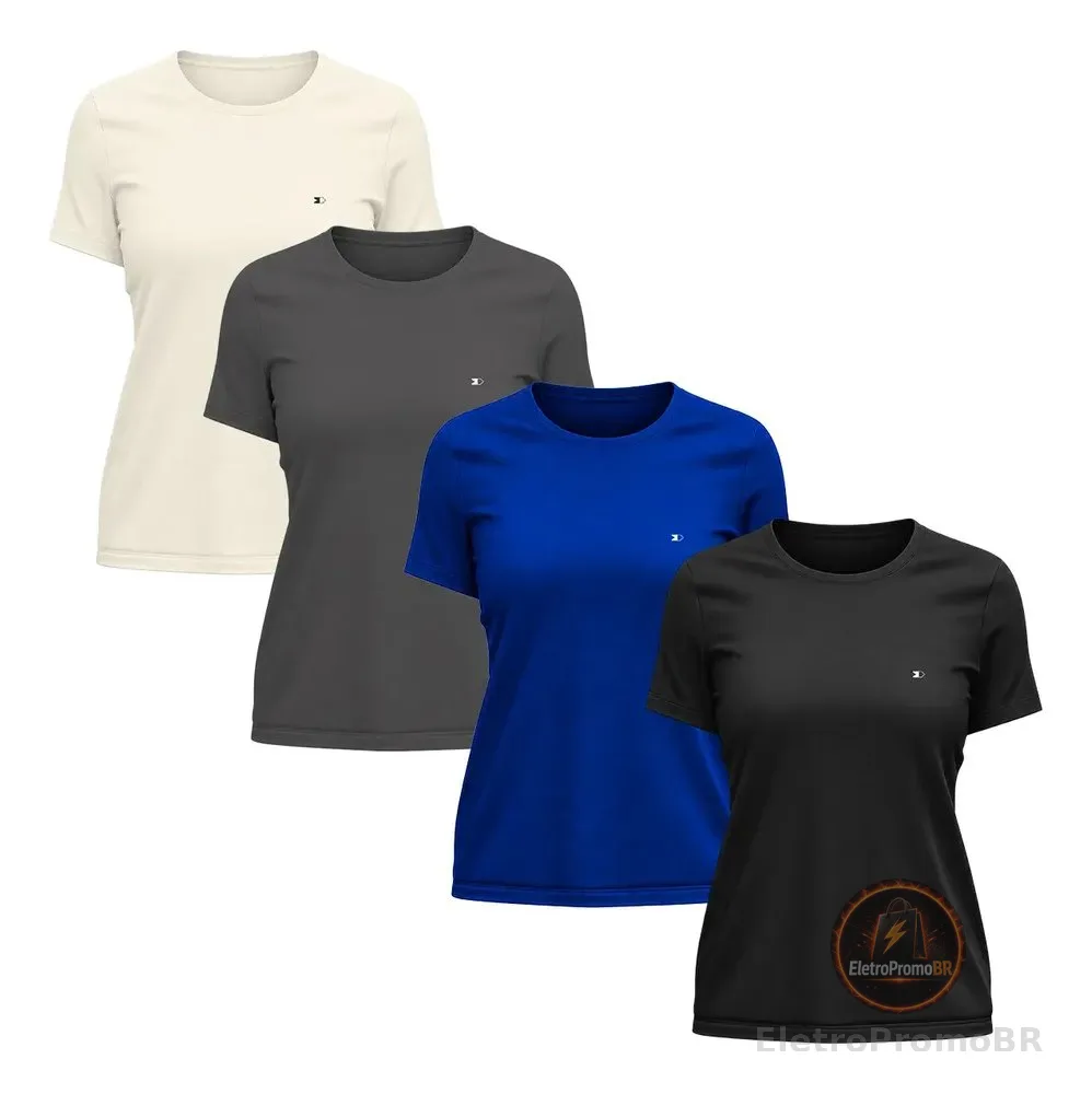 Kit 4 Camisetas Dry-fit Sandrini Baby Look Feminina Academia Cinza/preto/royal/branco Liso G