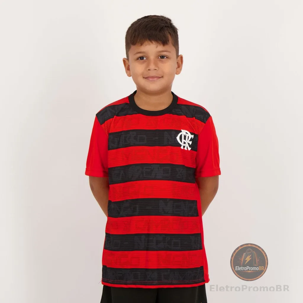 Camisa Flamengo Shout Infantil Vermelha e Preta