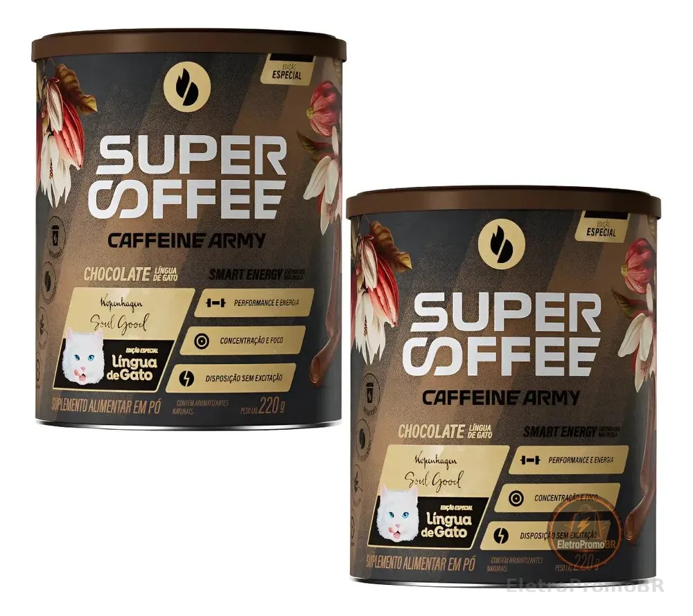 Kit 2x Supercoffee Chocolate Língua De Gato Caffeine Army Chocolate Língua De Gato 220gr