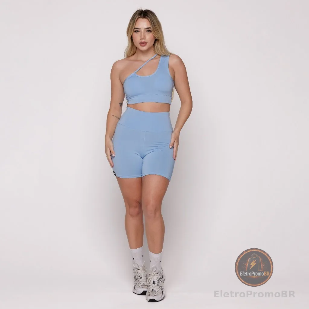Conjunto Academia Fitness Grace Azul Claro Cós Alto Forro Duplo AQN SPORT