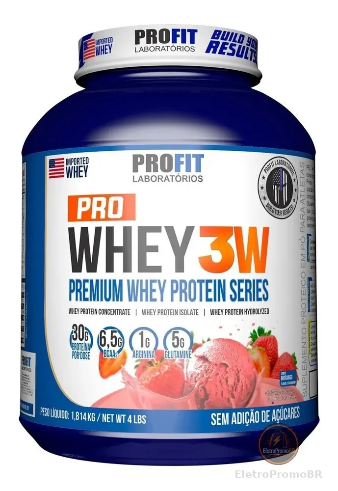 Suplemento Em Pó Profit Laboratórios Whey Protein Sabor Morango Em Pote
