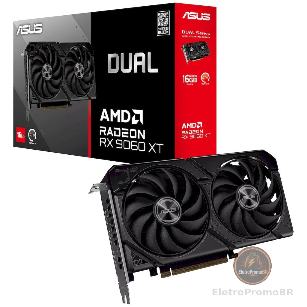 Placa de Vídeo ASUS DUAL RX 9060 XT, 16GB, GDDR6, 128-bit, DUAL-RX9060XT-16G