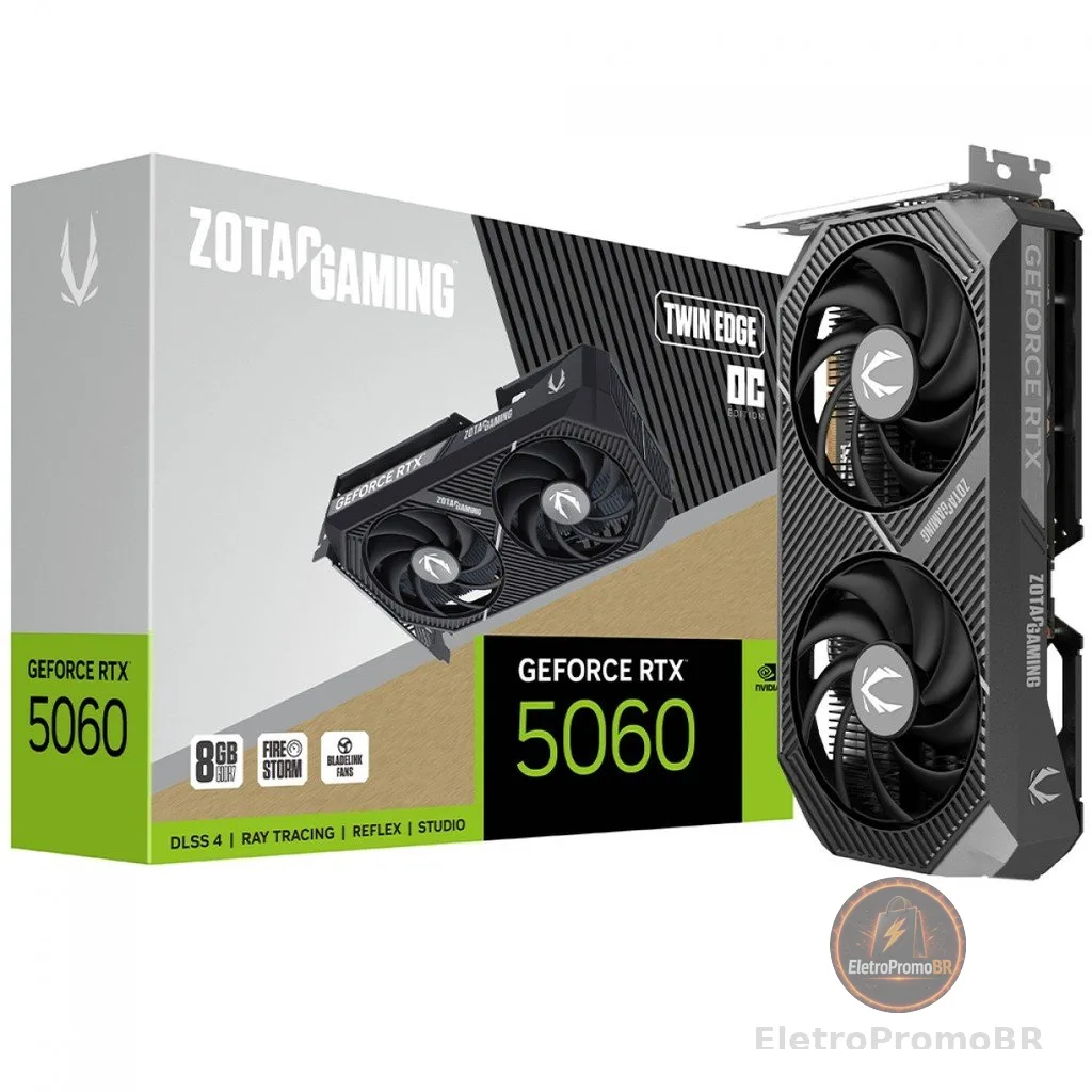 Placa de Vídeo Zotac RTX 5060 Twin Edge OC, 8GB, GDDR7, 128-bit, ZT-B50600H-10M