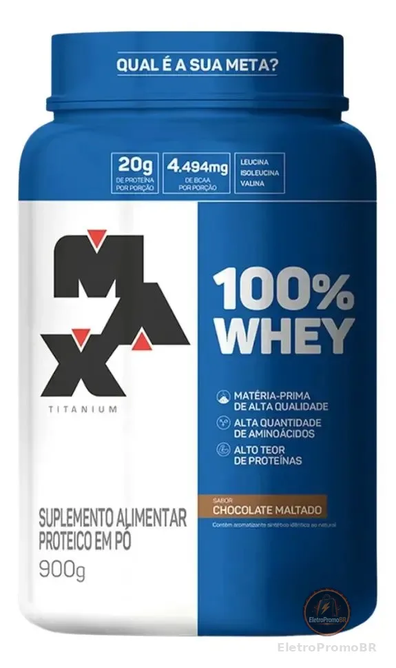 100% Whey (900g) Max Titanium Sabor Chocolate maltado