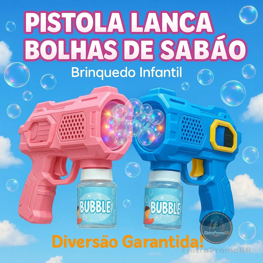 Lança Bolhas de Sabão com Luz Brinquedo Infantil Arminha de Bolha Diversão Crianças