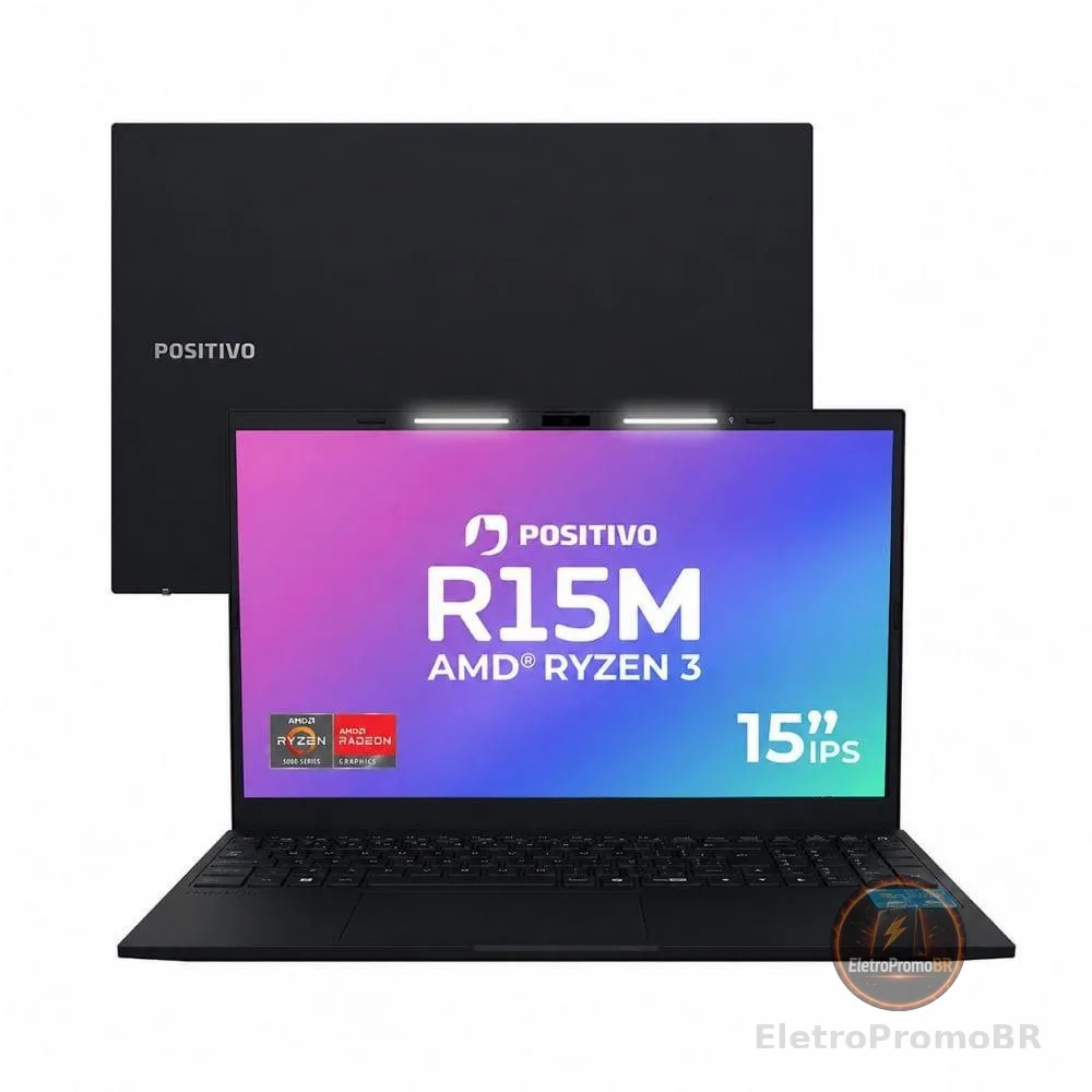 Notebook Positivo Vision R15M AMD® Ryzen 3-7330U Linux 8GB RAM 512GB SSD Wi-Fi 6 Tela 15” Full HD IPS - Minitela - Preto