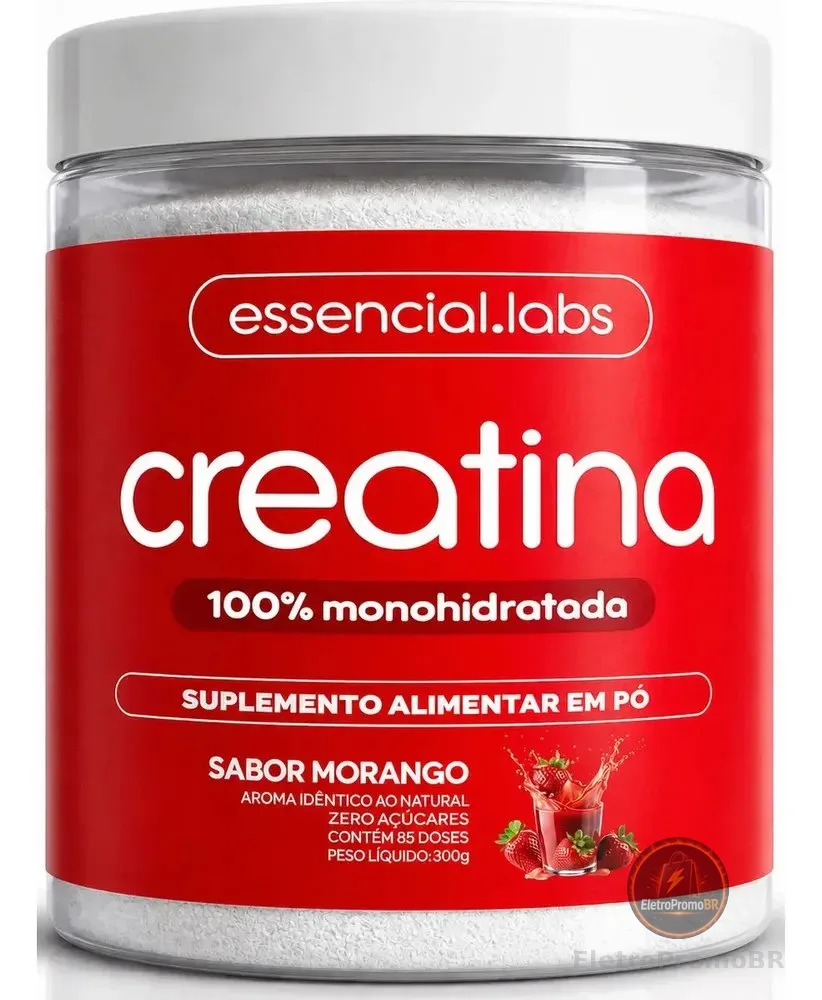CREATINA MONOHIDRATADA 100% Pura - Sabor Morango - 300g