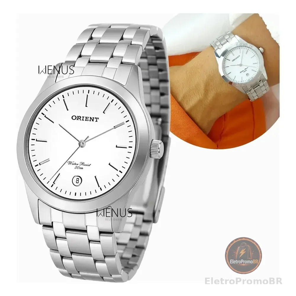 Relógio Orient Masculino Mbss1004a Prata Analógico Aço Inoxidável Branco