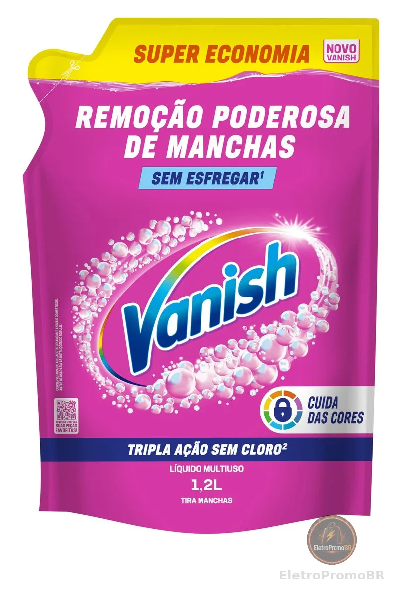 Tira Manchas Líquido Vanish Oxi Action Pink 1,2L para Roupas Coloridas. Sem Cloro, Remove Manchas sem Danificar o Tecido, Preserva as Cores e Deixa as Roupas com Aparência de Nova