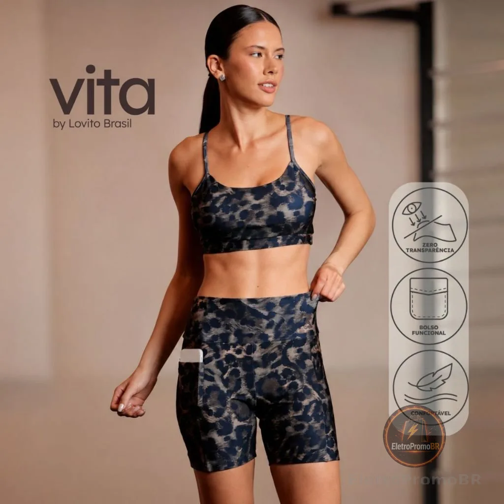 Lovito Vita Bermuda Esportiva Ciclista com Bolso Estampada SSB20162046