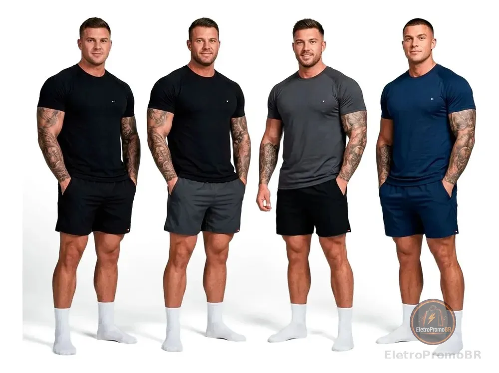 Kit 8 Peças Dry Fit 4 Camisetas + 4 Shorts Academia Sandrini Sortidos Liso M