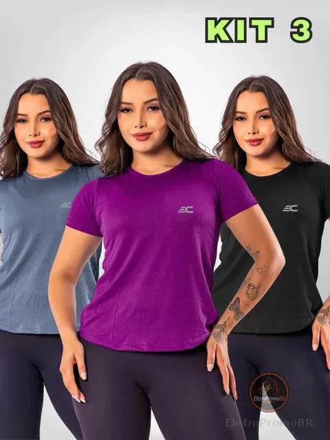 Kit 3 Blusa Feminina Fitness Dry Fit  Camiseta Academia