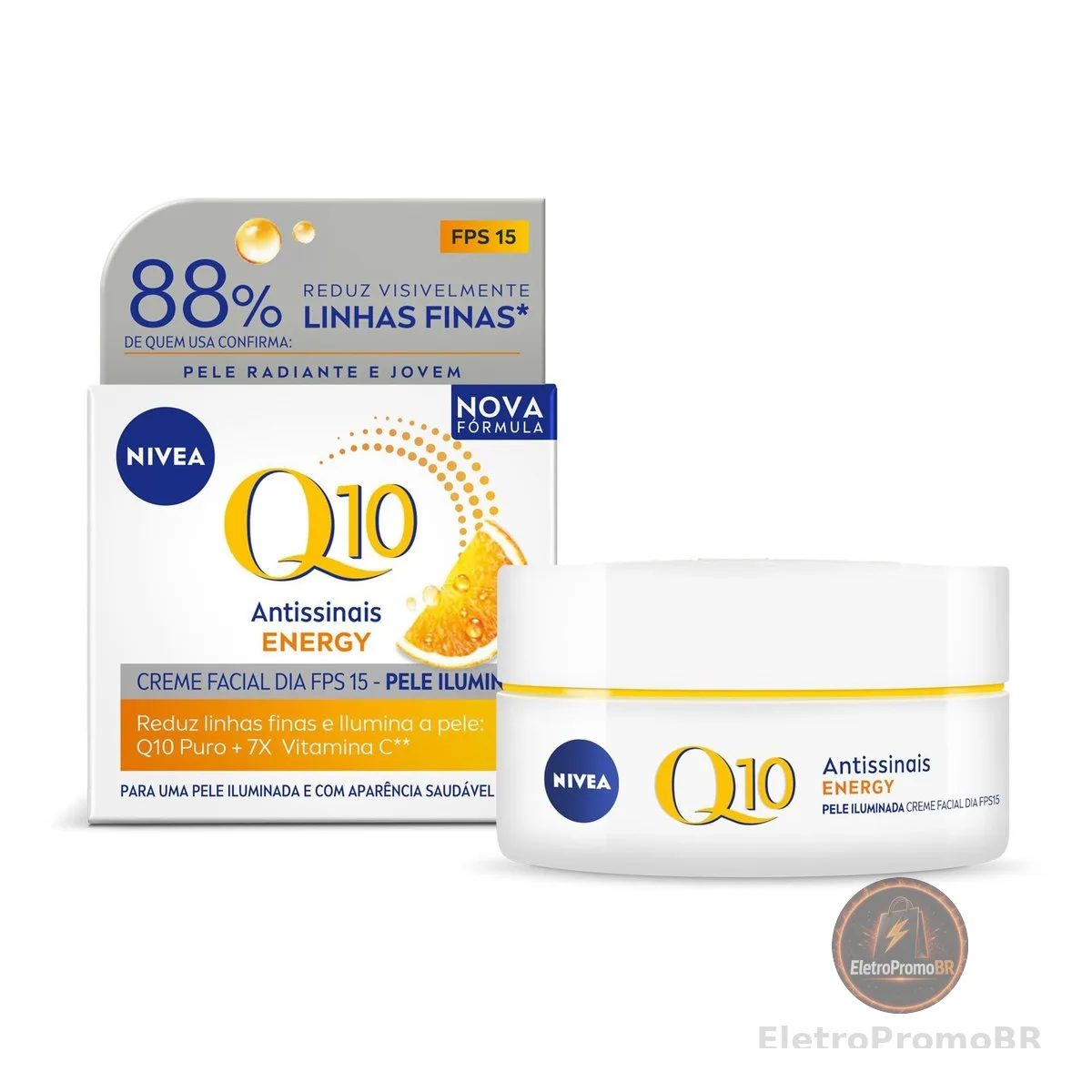 NIVEA Creme Facial Antissinais Q10 Energy Dia FPS 15 50g - Proporciona sensação instantânea de pele macia e iluminada, aliviando sinais de cansaço e falta de luminosidade