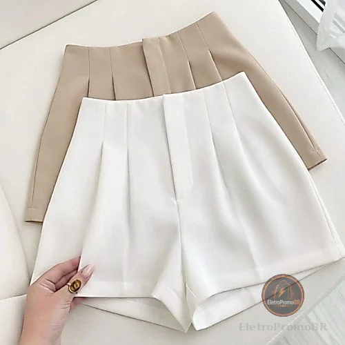 Kit 2 Shorts Alfaiataria Feminino Cintura Alta com Pregas Elegantes