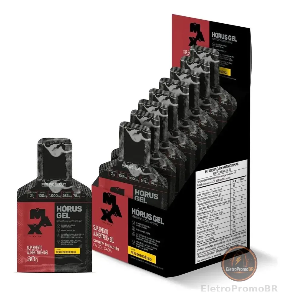 Pré Treino Horus Gel Max Titanium 10 Sachês 30g Energia Performance Sabor Energetico
