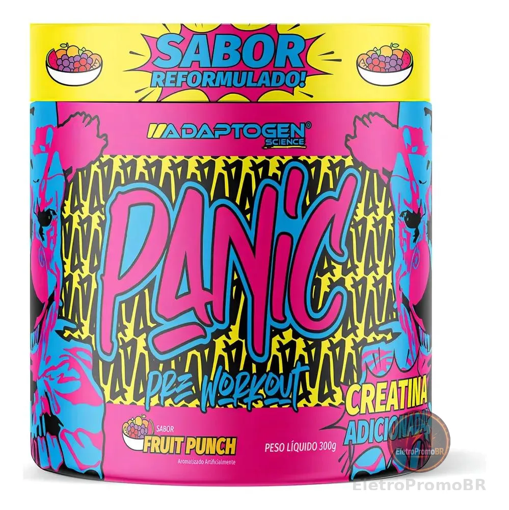 Suplemento Em Pó Adaptogen Science Panic Pré Treino com creatina Pote 300g Sabor Ponche de Frutas