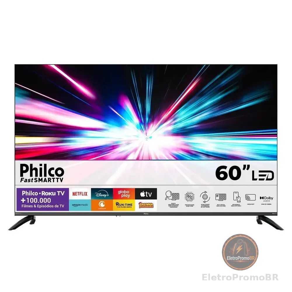 Smart TV Philco 60" P60VIK 4K UHD LED Roku Dolby Audio Wi-Fi HDR10