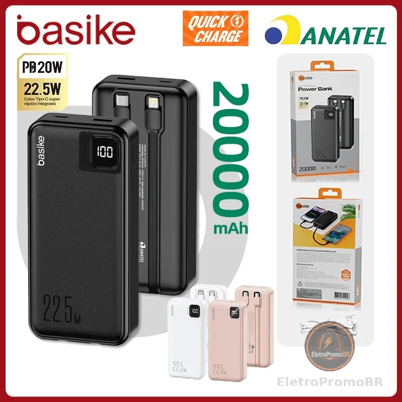 Basike Carregador Portátil Power Bank 20000mAh Bateria Externa Para iPhone Samsung Pow079