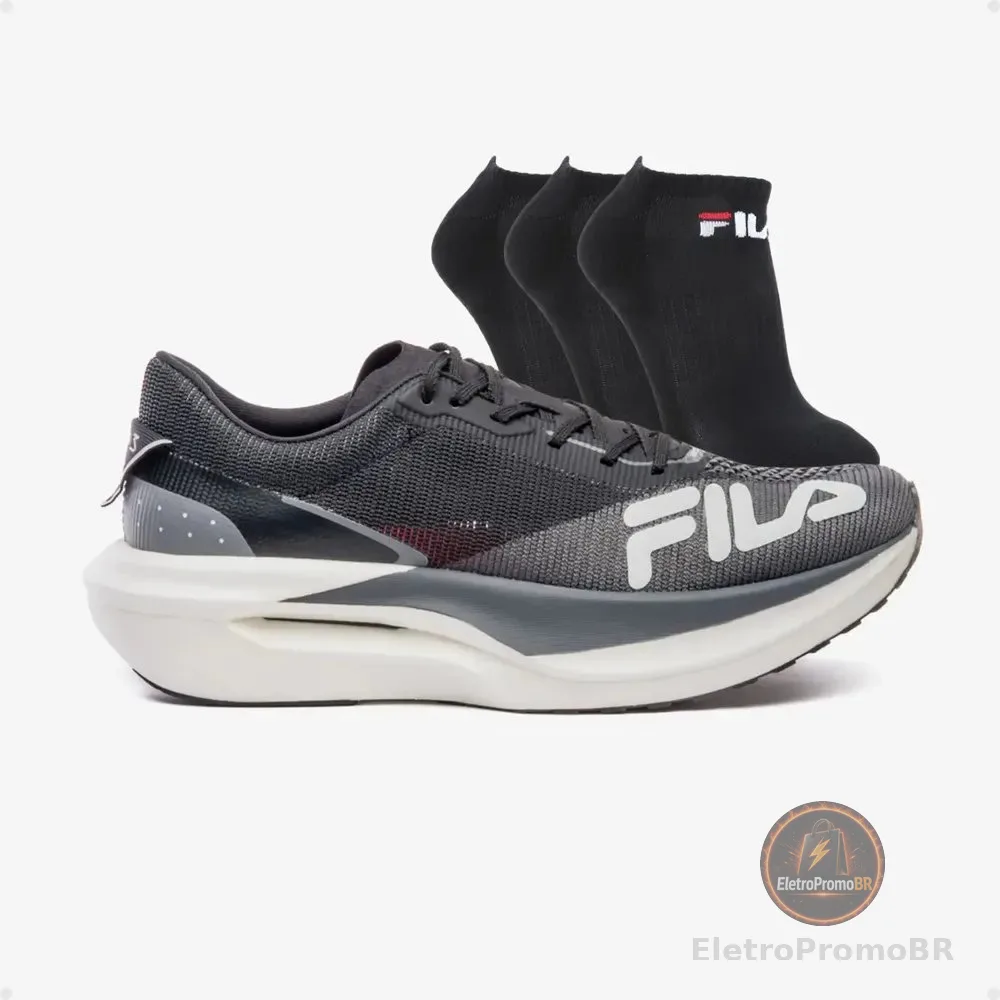 Tênis Fila Racer Carbon 3 Placa Carbono Corrida + Kit Meias Preto 39 Br