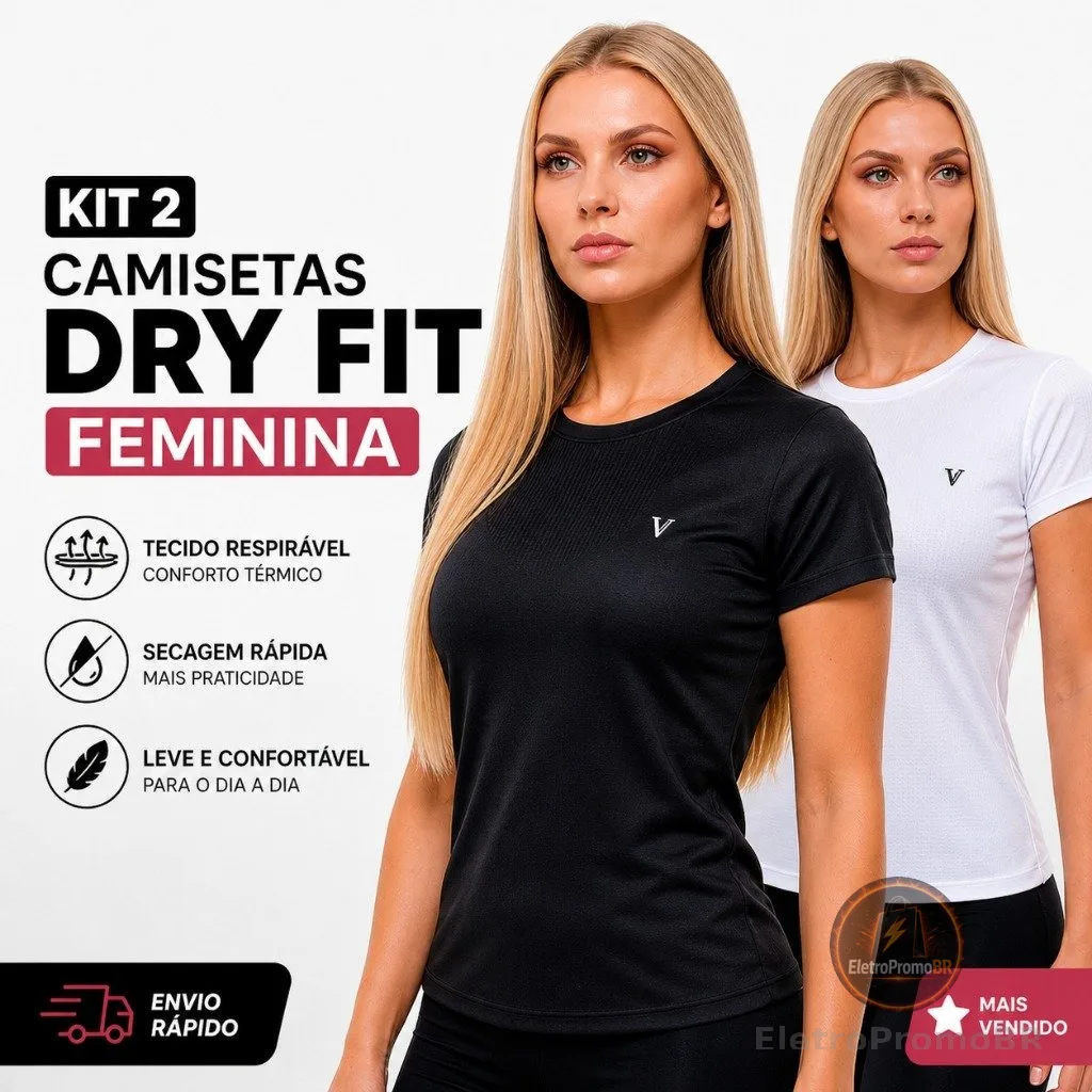 Kit 2 Camiseta Dry Fit Feminina Original Respirável Confortável Para Treinos Academia