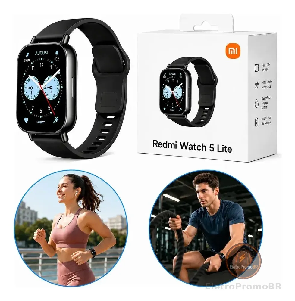 Relógio Smartwatch Redmi Watch 5 Active Lite Xiaomi Preto Prateado