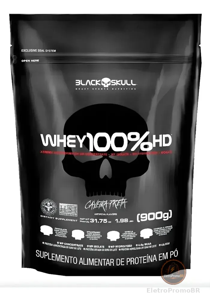 Whey Protein Black Skull Refil 100% Sabor Baunilha 900g