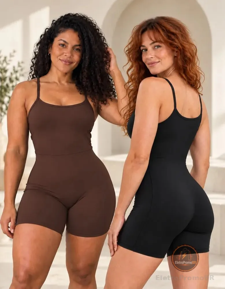 Kit 2 Macaquinho Fitness Feminino Macacão Treino Ginástica Preto / Marrom Lisa P