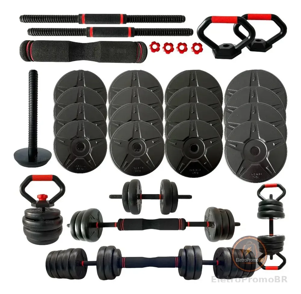 Kit Halteres Musculação Kettlebell 6 Em 1 Peso 30kg Odin Fit