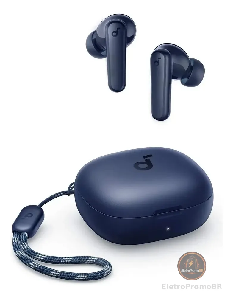 Fone de Ouvido Soundcore P20i Bluetooth 5.3 Grave Potente Drivers 10mm 30h Bateria Carregamento Rápido App Personalização De Som Via App IPX5 2 Mics IA para Chamadas Claras Case Compacto Cor Azul