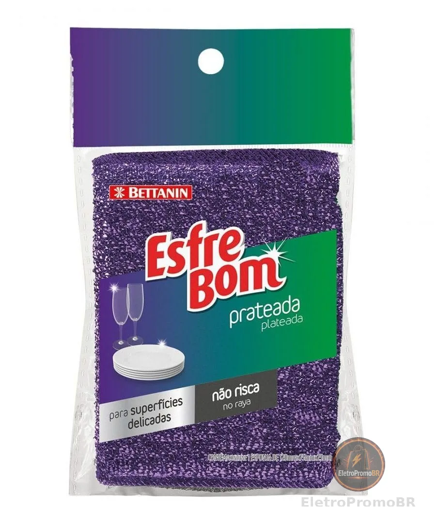 EsfreBom - Esponja Prateada Unitária, Cor Sortida, Bettanin