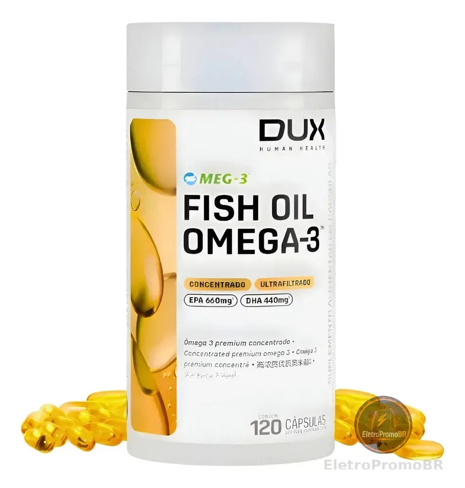 Ômega 3 Dux Nutrition Fish Oil Sem Sabor 120 Cápsulas EPA DHA Alta Concentração