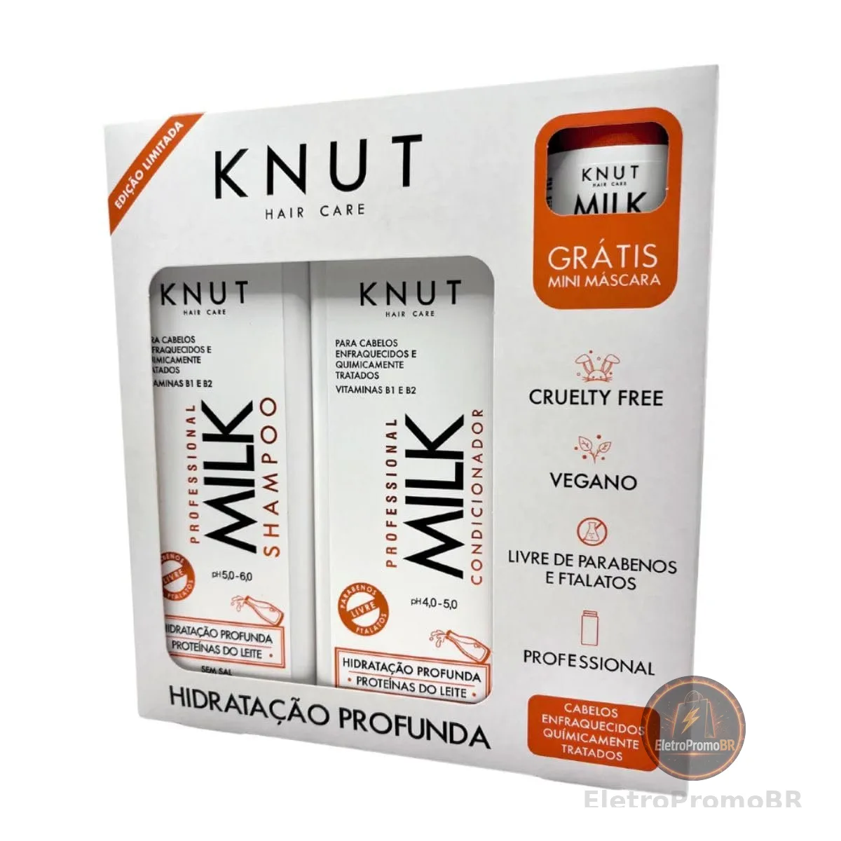 KNUT - Kit Presente Milk com Shampoo 250ml, Condicionador 200ml e Mini Máscara 30g - Hidratação Profunda para Cabelos Quimicamente Tratados - Sem Parabenos, Sem Ftalatos, Cruelty Free
